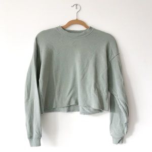American Eagle Sage Green Cropped Crew Neck Sweater